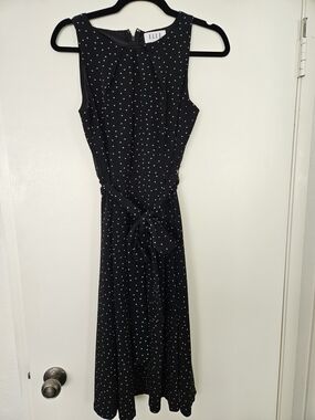 ELLE Black Midi Dress with White Polka Dots